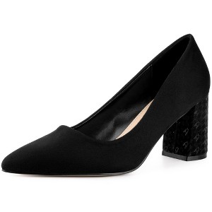 Allegra K Women's Pointy Toe Slip-on Plaid Printed Chunky Heels Pumps - 1 of 4