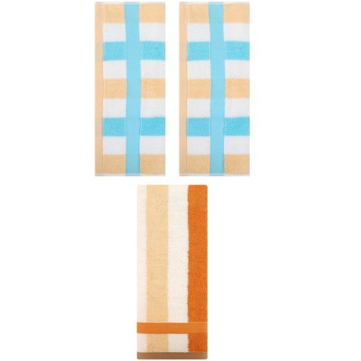 REGALWOVEN 3 Pack Striped Cotton Bathroom Decorative Hand Towels 13" x 29"