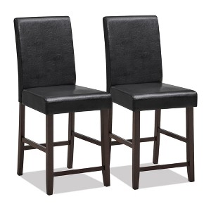 Tangkula Set of 2 Bar Stools 24" Counter Height Pub Kitchen Chairs w/ Rubber Wood Legs - 1 of 4