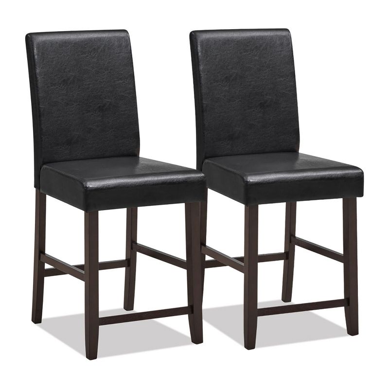 Tangkula Set of 2 Bar Stools 24" Counter Height Pub Kitchen Chairs w/ Rubber Wood Legs, 1 of 6