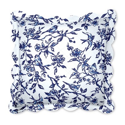 BrylaneHome Florence Euro Sham - Euro, White Blue Bird