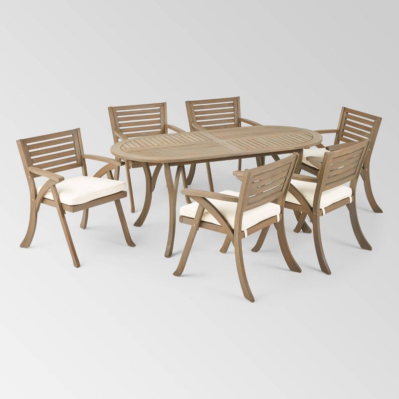 Hermosa 7pc Acacia Wood Oval Dining Set Gray/Cream - Christopher Knight Home, 3 of 8