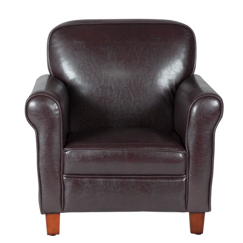 Kids Faux Leather Accent Chair With Rolled Arms Brown Homepop