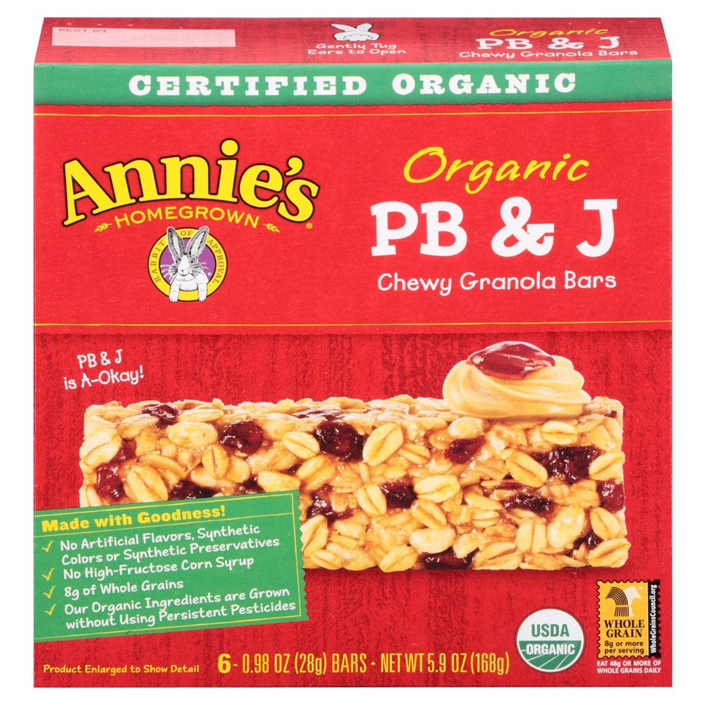 UPC 013562000685 product image for Annie's Homegrown Organic PB & J Granola Bars 6 ct | upcitemdb.com