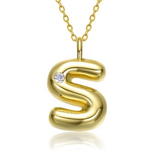 Kids' 14K gold plated necklace with white swarovski crystal initial pendant in bubble letter design - 1 of 3
