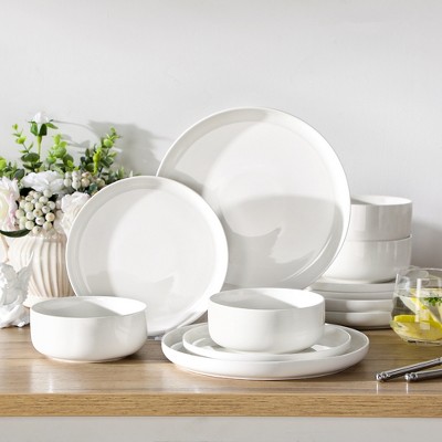 White Glossy Porcelain 12-Piece Dinnerware Set for 4