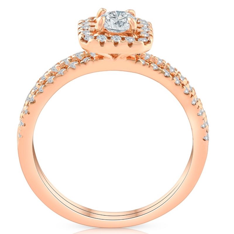Pompeii3 5/8 Ct TDW Diamond Cushion Halo Engagement Wedding Ring Set Rose Gold, 3 of 5