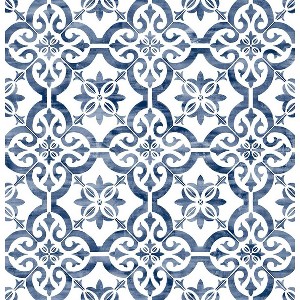 NextWall Lillian August Faux Porto Tile Peel and Stick Wallpaper Blue: Self-Adhesive Vinyl, Geometric, 40.5 Sq Ft Coverage - 1 of 4