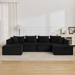 107"/ 137" Modular Sectional Cloud Couch,Deep Seat Boneless Couch,Convertible Comfy Floor Sofas with Ottomans and Memory Foam - 1 of 4