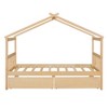 DOMETOUR Twin Size Wooden House Bed with Drawers, Natural - 4 of 4