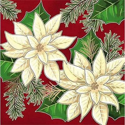 Evergreen Metallic Paper Luncheon Napkin 20 count White Flowers