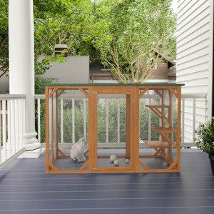 71" Outdoor Wooden Catio Cat House,Large Cat Enclosure with Platforms,Weatherproof Asphalt Roof–LAOTIES - 1 of 4