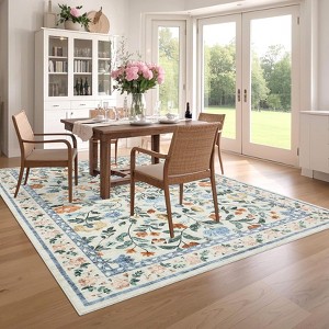 Large Rug for Living Room Non-Slip Ultra-Thin Flower Print Dining Room Rug, Non-Shedding Farmhouse Indoor Mat - 1 of 4