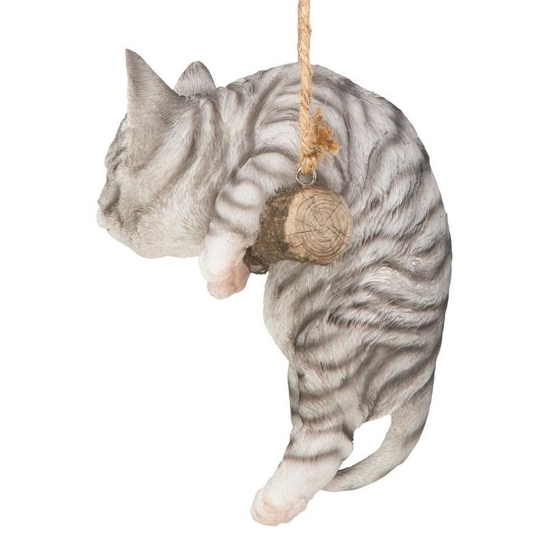 Design Toscano Gray Tabby Kitty On A Perch Hanging Cat Sculpture - Multicolored, 1 of 7