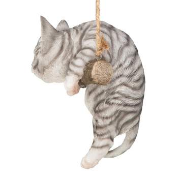 Design Toscano Gray Tabby Kitty On A Perch Hanging Cat Sculpture - Multicolored