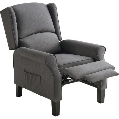 AMERLIFE Pushback Recliner Chair, Modern Fabric Wingback Armchair with Storage Pockets and Wood Legs, Linen, Dark Grey