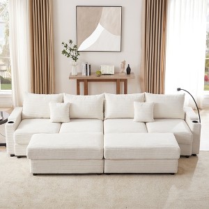 2/4/5/6 pcs Sectional Sofa Couch, Storage Sofa Chair with Movable Ottoman, USB Ports, Cup Holders, Phone Holder -ModernLuxe - 1 of 4