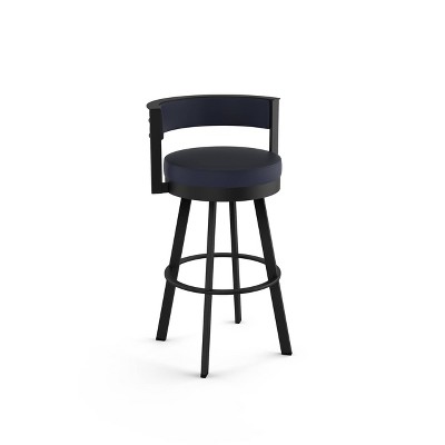 Navy Blue Faux Leather Swivel Bar Stool with Black Metal Frame