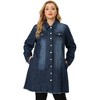Agnes Orinda Women's Plus Size Stand Collar Buttons Long Sleeve Raw Hem Long Denim Jackets - 4 of 4