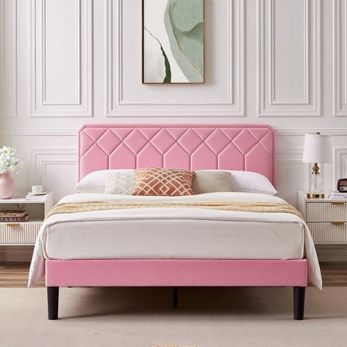 VECELO Bed Frame Premium Upholstered Platform with Height Adjustable Headboard - image 1 of 4