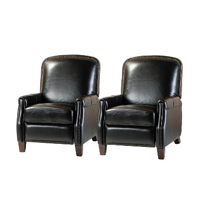Set of 2 Deborah Modern Wooden Upholstery Modern Genuine Leather Recliner with Nailhead Trim for Living Room and Bedroom  | ARTFUL LIVING DESIGN