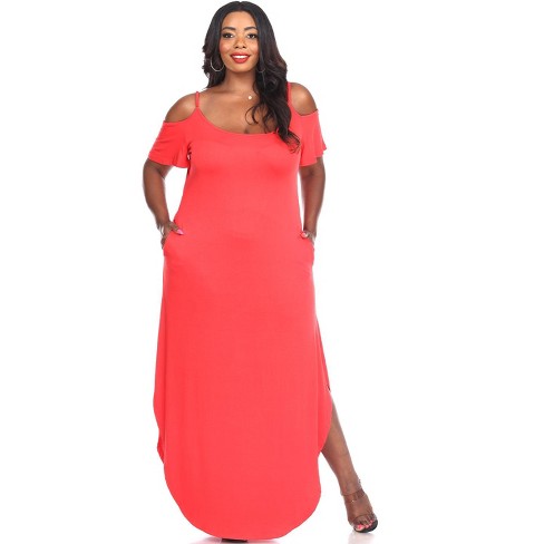 Women's Plus Size Cold Shoulder Lexi Maxi Dress With Pockets Red 3x - White  Mark : Target