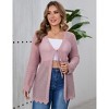 Women's Plus Size Crochet Cardigan Lightweight Long Sleeve Tie Front Hollow Out Thin Long Cardigan - 3 of 4