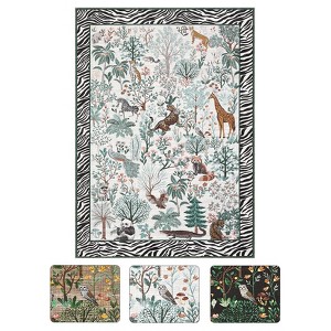 10'x13' Washable Jungle Animal Rugs for Living Room Bedroom, Non Slip Stain Resistant Throw Carpet for Nursery Playroom Dining Room Office, Beige - 1 of 4