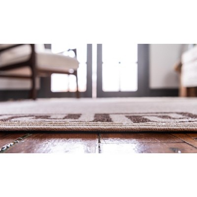 Athens Beige and Brown Geometric Border 5' x 8' Area Rug