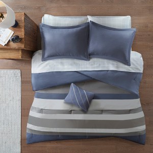 Elegant Micrfiber Stripe Comforter Set, All Season Home Textile fits Lux Bedroom Decor - 1 of 4