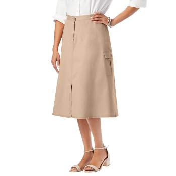 Jessica London Women's Plus Size Classic Cotton Denim Midi Skirt, 34 -  Classic Red : Target