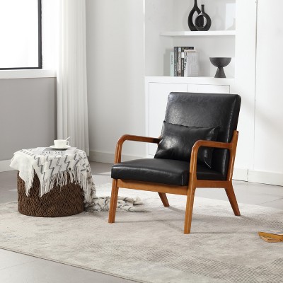 GDFStudio Bruce Modern Faux Leather Upholstered Armchairs with Pillow