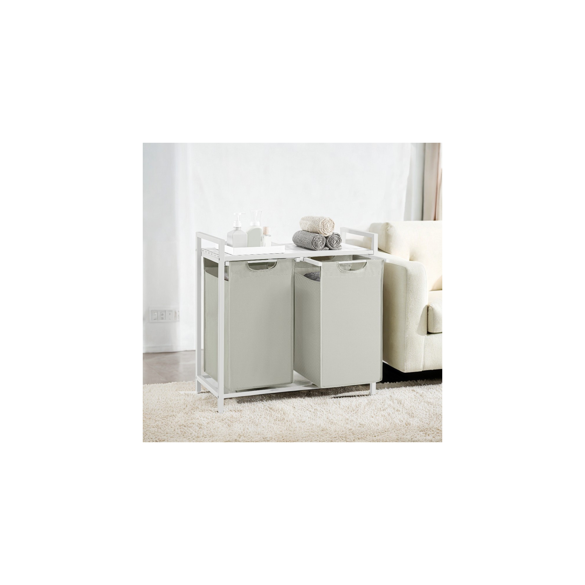 Laundry Hamper, Laundry Basket, Laundry Sorter with 2 Pull-Out and Removable Bags, Shelf, Metal Frame, 2 x 12.1 Gallons