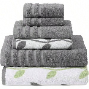 6 - Piece Cotton Towel Set - Gray, Absorbent Soft Towels (27"x54") Hand Towels (16"x28") Washcloths (13"x13") - 1 of 4