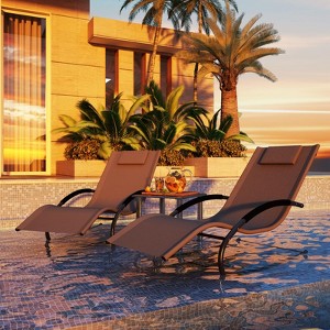 3-Piece Outdoor Rocking Chair Set - Patio Lawn Rockers with Coffee Table & Headrests, All-Weather White Wicker Furniture - 1 of 4