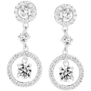 Slickblue Women's Dew Drop Earrings, 2 ct Round Cubic Zirconia, Rhodium Plated, Butterfly Post, Fashion Jewelry - 1 of 3