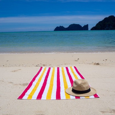 Oversized Red and Yellow Cotton Striped Beach Towels, 4-Pack