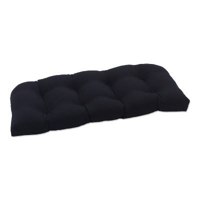 Outdoor Wicker Loveseat Cushion - Black Fresco Solid - Pillow Perfect: Weather-Resistant Patio Bench Seat Cushion