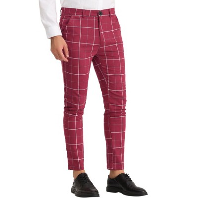 Lars Amadeus Men's Slim Fit Flat Front Zipper Dress Plaid Pants : Target