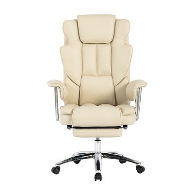 Vynxaria Large Office Chair,Tall Executive Office Chair with Footrest, Leather Computer Chair, Ergonomic Reclining Chair High Back , Home (Beige)