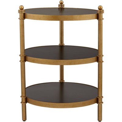 Cason Glam-Luxe Black and Gold Round Three-Tier Side Table