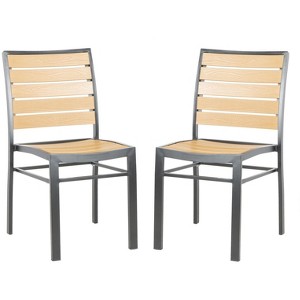 Koda Stackable Chair (Set Of 2) - Indoor/Outdoor - PAT4031 - Black/Brown - Safavieh - 1 of 4