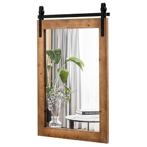 Costway 30''x22'' Wall Mount Mirror Decor Vanity Mirror Wood Frame Barn Door Style Brown - 1 of 4