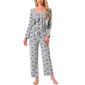 INSPIRE CHIC Women's 3 Pcs Pajama Set Camisole Tank Top Long Pants with V-Neck Long Sleeve Cardigan Sets - 1 of 4