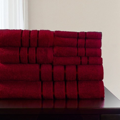 8pc Plush Cotton Bath Towels Sets Burgundy Heather Yorkshire