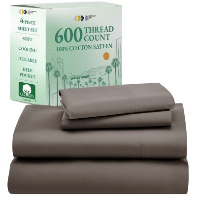 5-Star Luxury Sheet Set | 600 Thread Count 100% Cotton Sateen | Soft & Crisp Bed Sheets with Deep Pockets by California Design Den