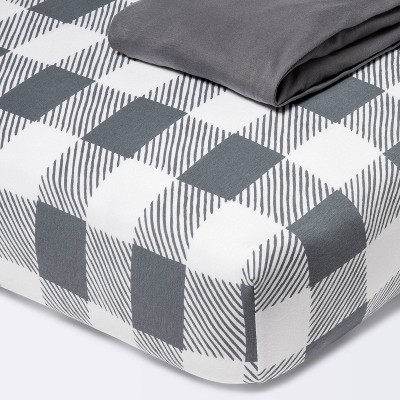 Fitted Crib Jersey Sheet Gingham - Cloud Island™ - Gray - 2pk