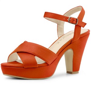 Allegra K Women's Buckle Closure Platform Chunky Heels Slingback Sandals - 1 of 4