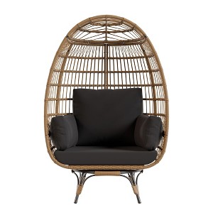 360¡ã Swivel Patio Egg Chair Outdoor - Wicker Swivel Egg Chair Oversized Patio Lounge Chairs with Cushions, Metal Frame Stand, for Balcony, Patio - 1 of 4