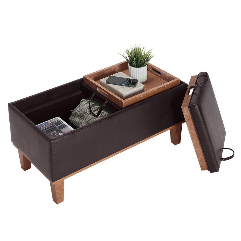 Breighton Home Designs4Comfort Brentwood Storage Ottoman with Reversible Trays Espresso Faux Leather/Brown, 5 of 8